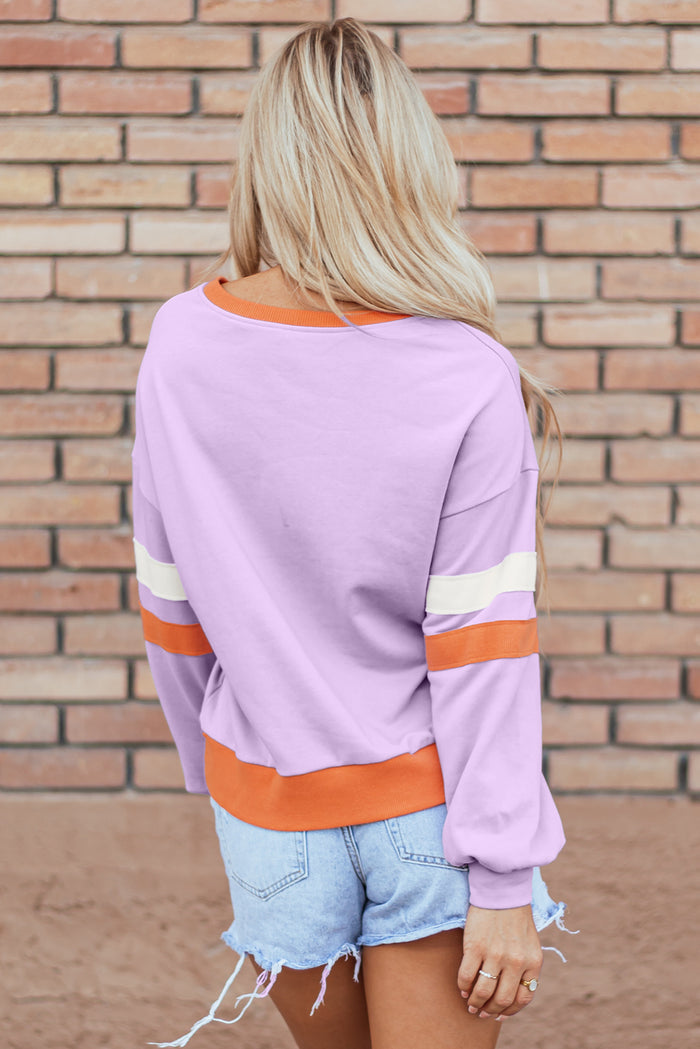 Sweat-shirt en tricot côtelé contrasté *
