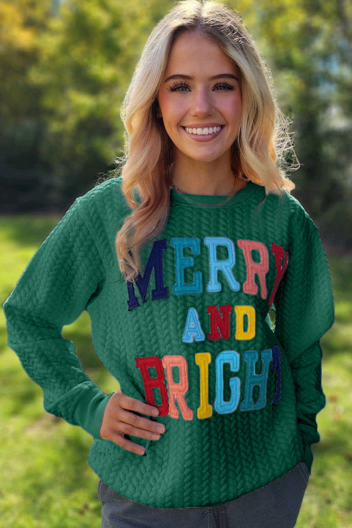 Sweat-shirt en tricot torsadé joyeux et lumineux vert noirâtre
