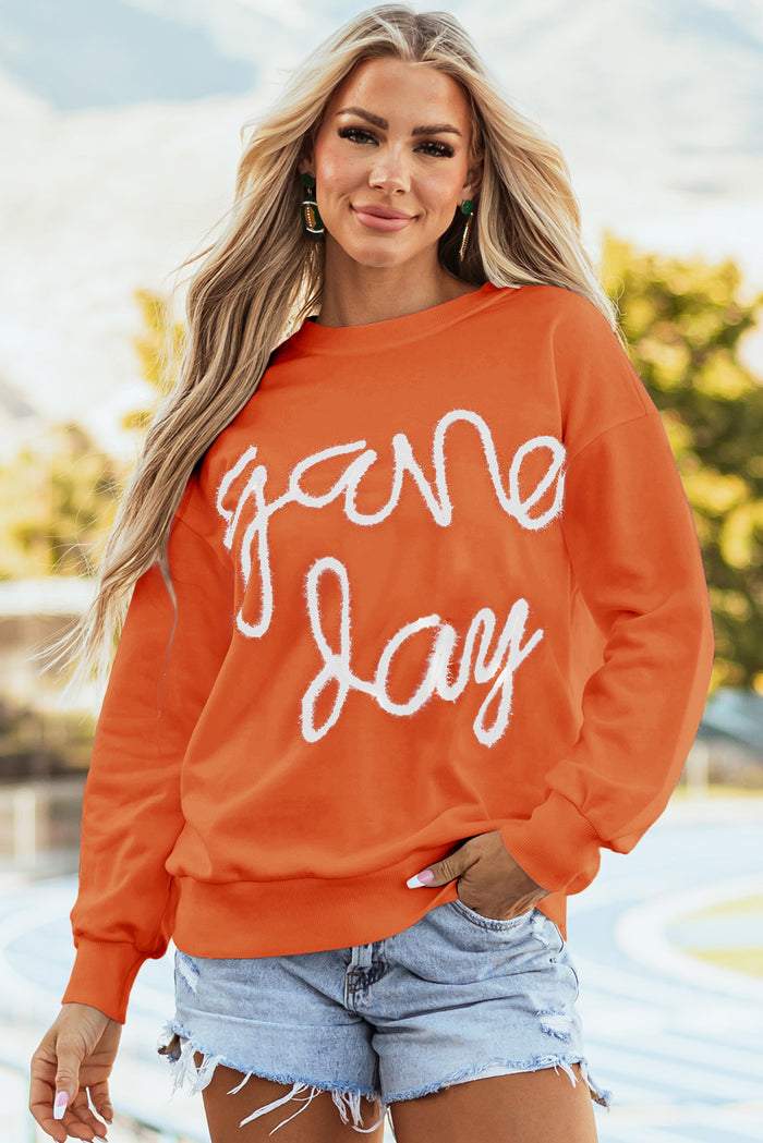 Sweat-shirt graphique à épaules tombantes et guirlandes orange russet Game Day