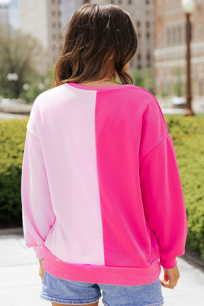 Sweat-shirt graphique avec bottes de cow-girl à paillettes et blocs de couleurs roses