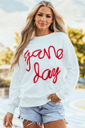 Sweat-shirt graphique blanc Tinsel Game Day à épaules tombantes