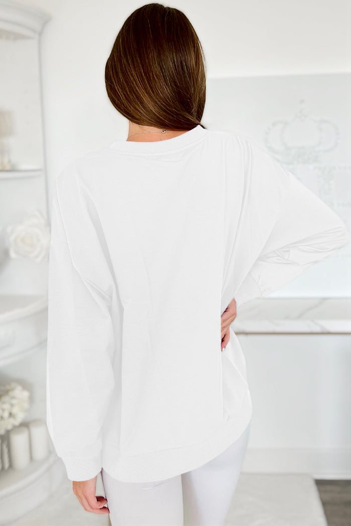 Sweat-shirt graphique blanc Tinsel Game Day à épaules tombantes
