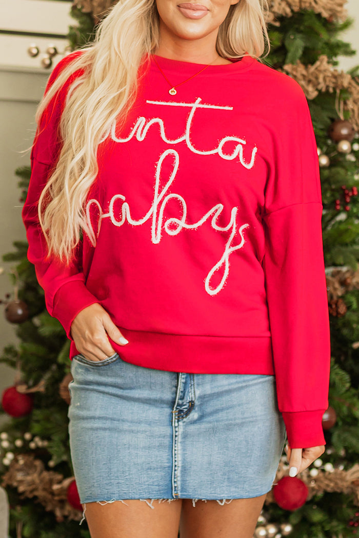 Sweat-shirt graphique de guirlandes de bébé du Père Noël rouge ardent