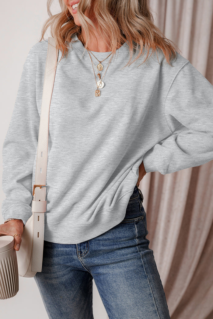 Sweat-shirt gris en tissu éponge à épaules tombantes doublé de polaire uni