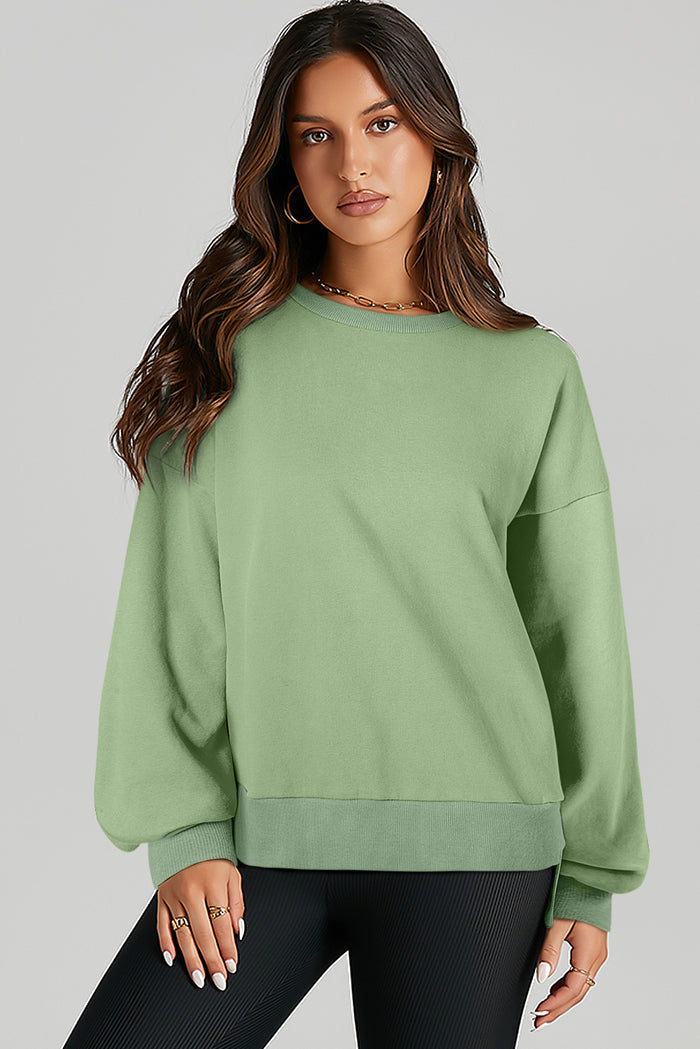 Sweat-shirt haut-bas à épaules tombantes et doublure en polaire unie vert herbe