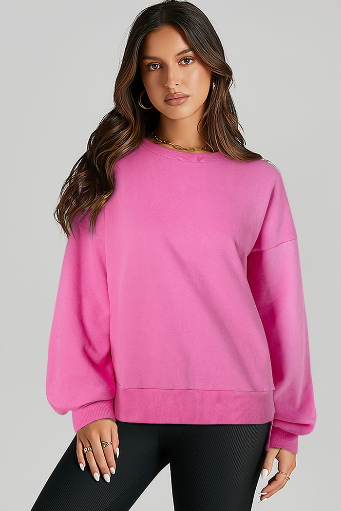 Sweat-shirt haut et bas à épaules tombantes doublé polaire uni