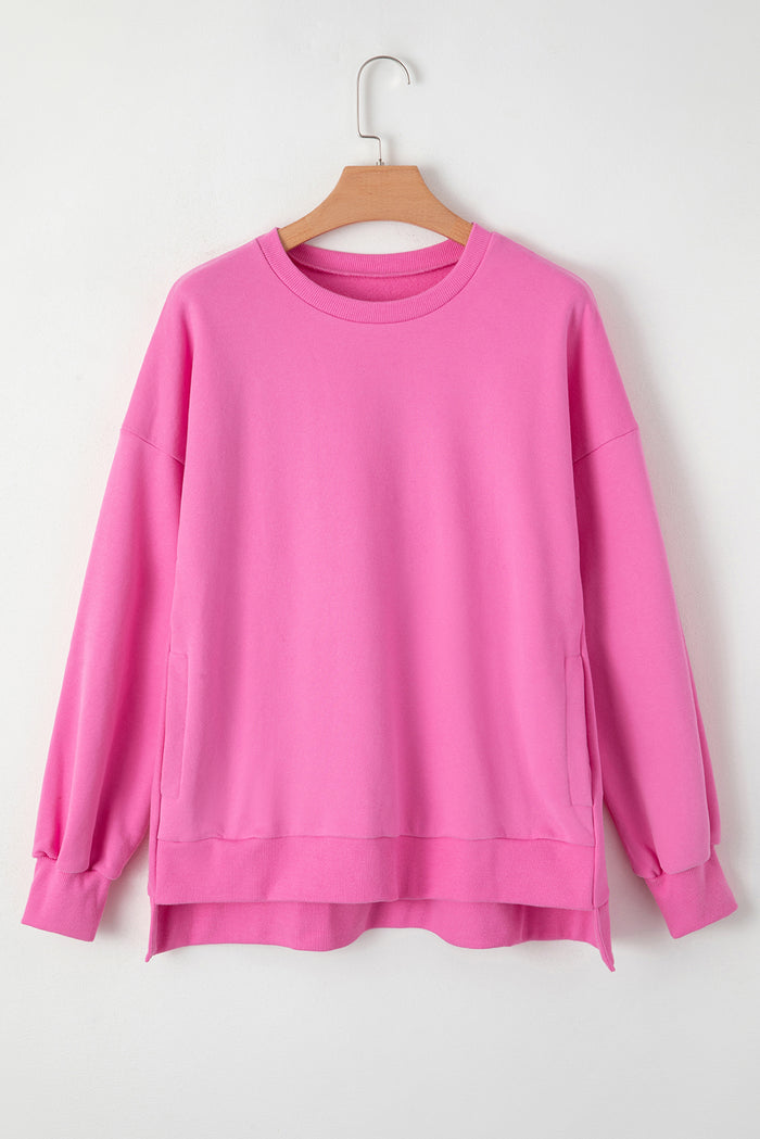 Sweat-shirt haut et bas à épaules tombantes doublé polaire uni