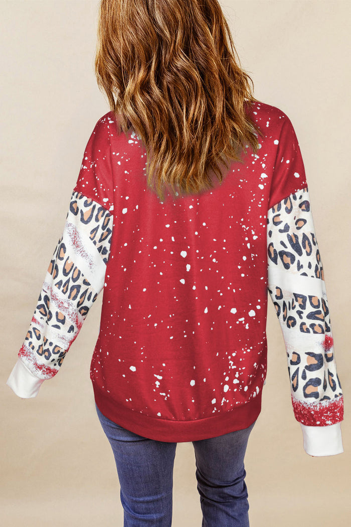 Sweat-shirt léopard tie-dye rouge vif à épaules tombantes