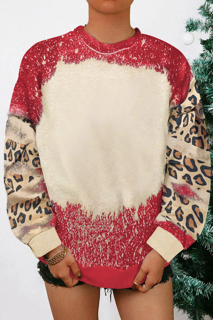 Sweat-shirt léopard tie-dye rouge vif à épaules tombantes