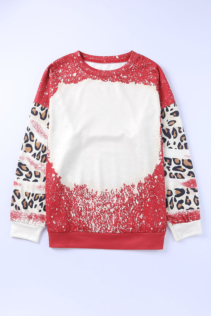 Sweat-shirt léopard tie-dye rouge vif à épaules tombantes