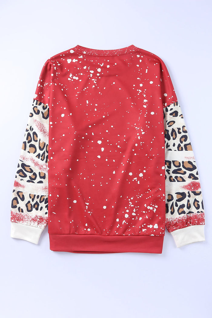Sweat-shirt léopard tie-dye rouge vif à épaules tombantes