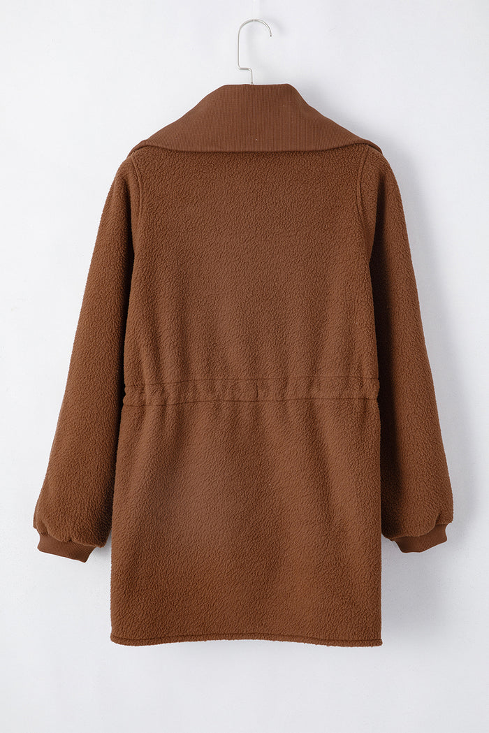 Sweat-shirt marron en molleton à demi-zip *