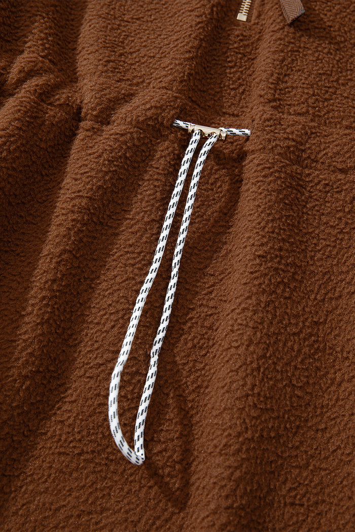 Sweat-shirt marron en molleton à demi-zip *