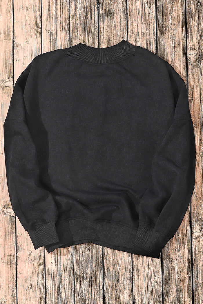Sweat-shirt noir à col ras du cou et épaules tombantes