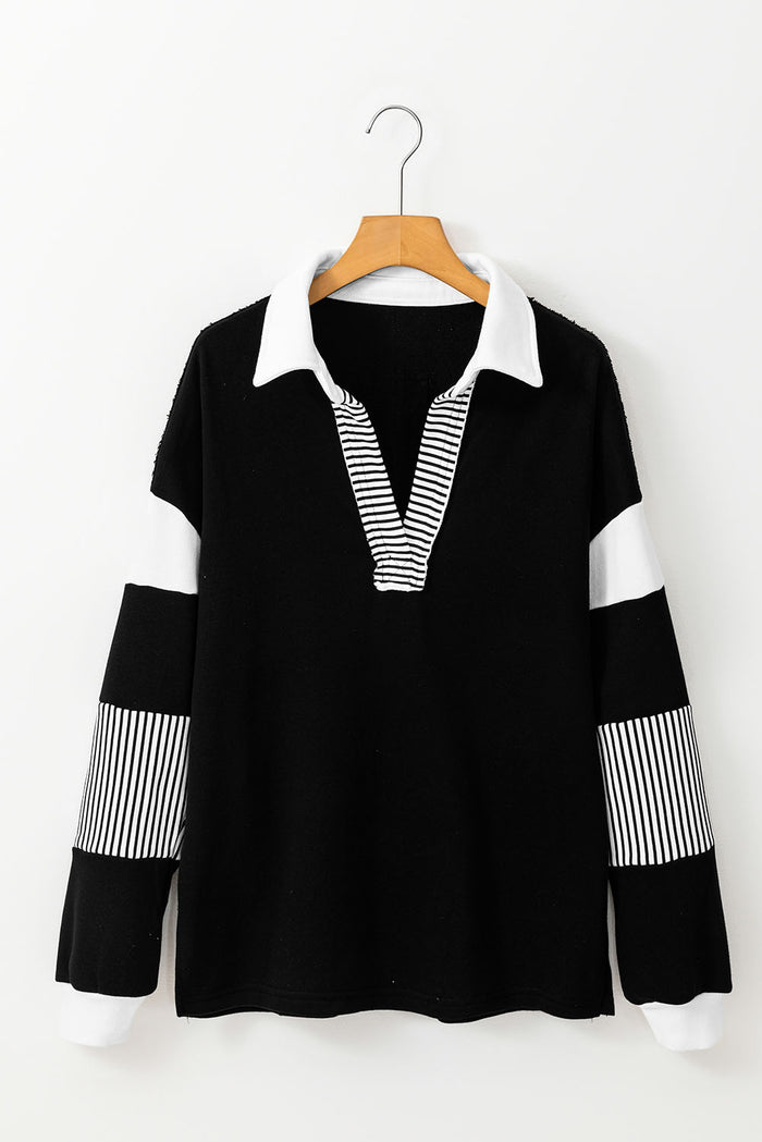 Sweat-shirt noir à rayures color block *