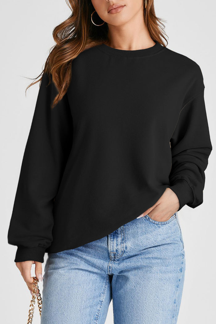 Sweat-shirt noir uni à épaules tombantes et col rond
