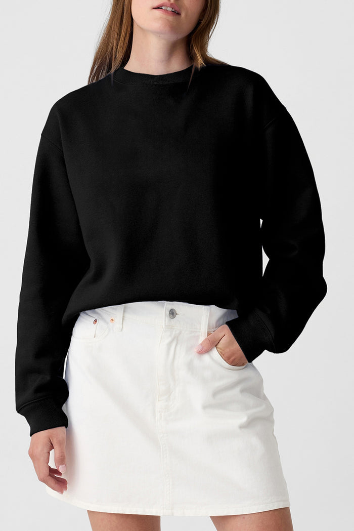 Sweat-shirt noir uni à épaules tombantes et col rond