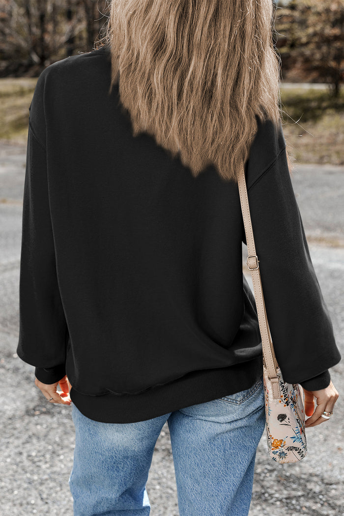 Sweat-shirt noir uni à épaules tombantes et col rond