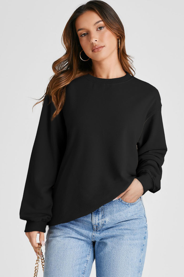 Sweat-shirt noir uni à épaules tombantes et col rond