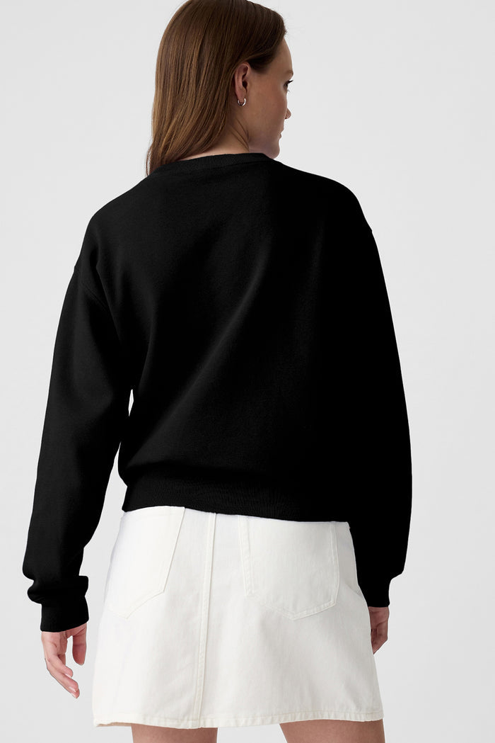 Sweat-shirt noir uni à épaules tombantes et col rond
