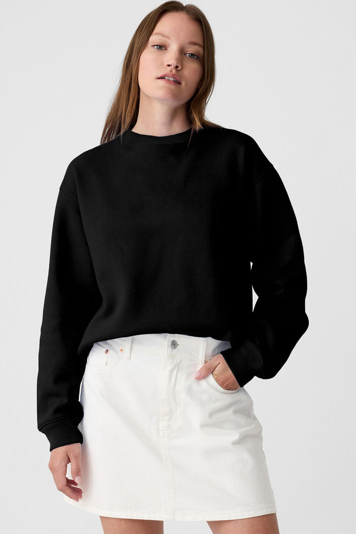 Sweat-shirt noir uni à épaules tombantes et col rond