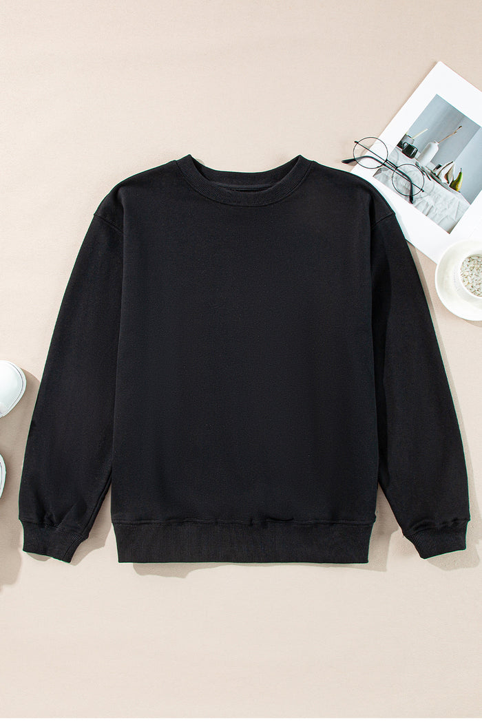 Sweat-shirt noir uni à épaules tombantes et col rond