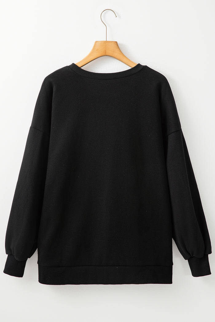 Sweat-shirt noir uni à épaules tombantes et doublure en polaire