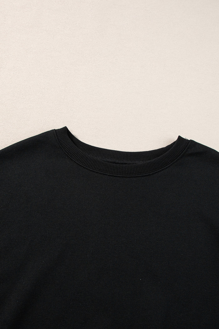 Sweat-shirt noir uni classique à col rond