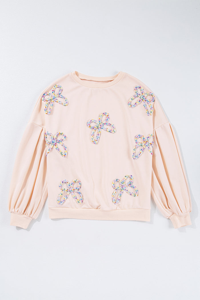 Sweat-shirt oversize à manches lanterne et nœud brodé parchemin