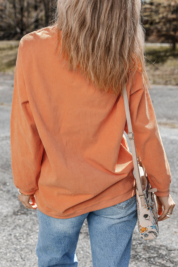 Sweat-shirt oversize en velours côtelé orange