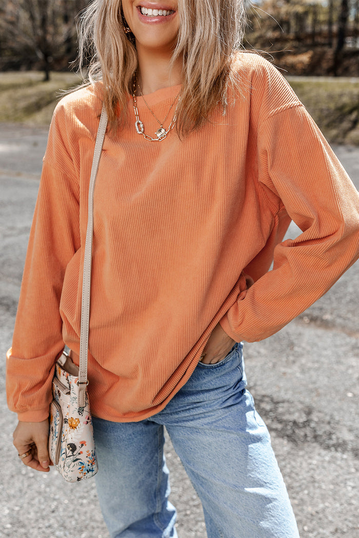 Sweat-shirt oversize en velours côtelé orange