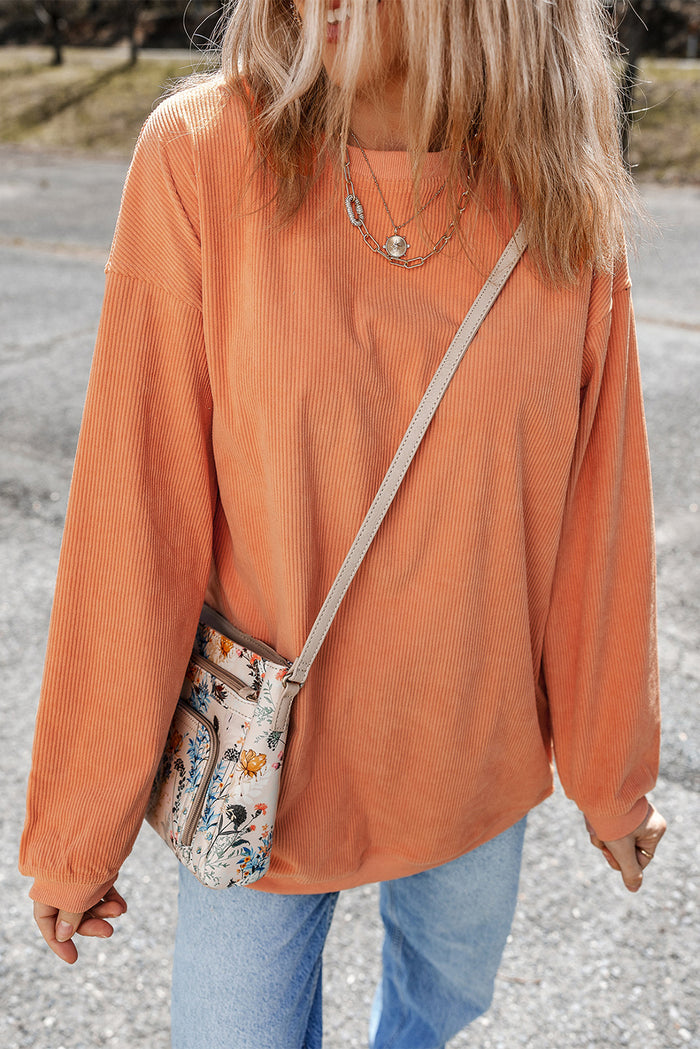 Sweat-shirt oversize en velours côtelé orange