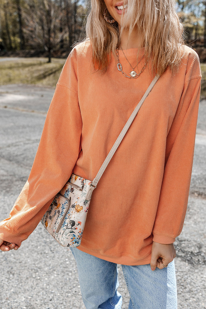 Sweat-shirt oversize en velours côtelé orange