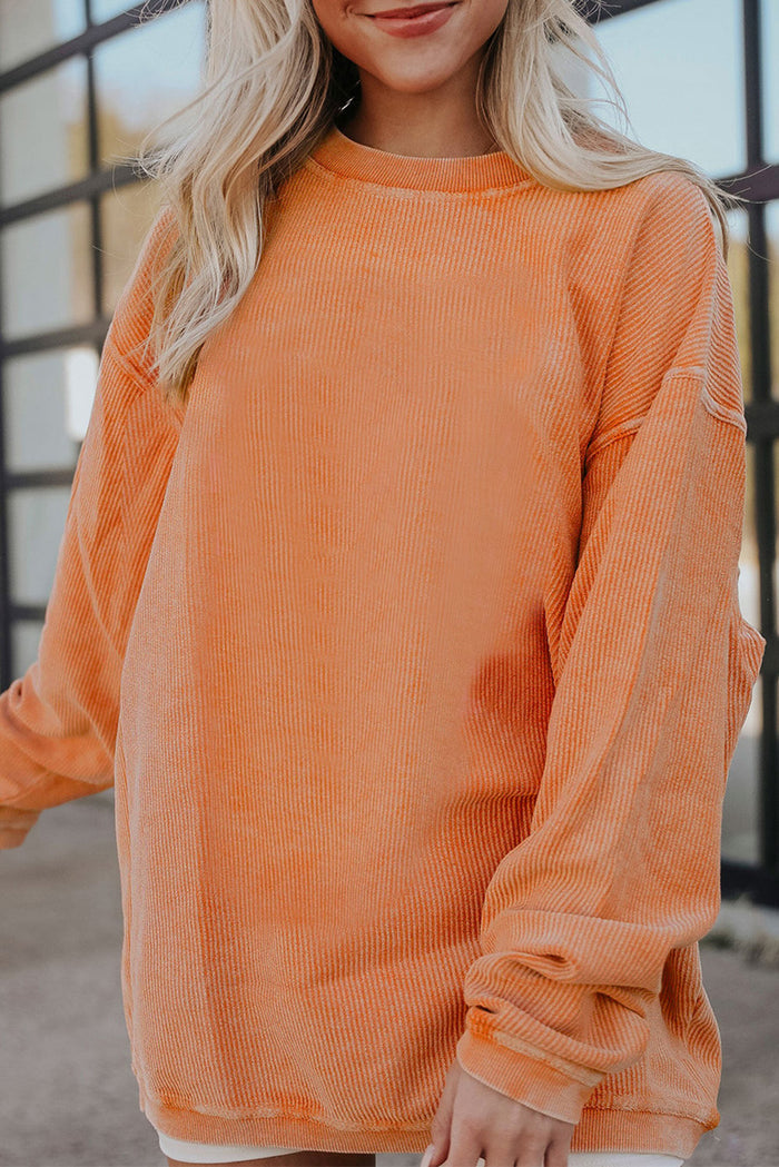 Sweat-shirt oversize en velours côtelé orange