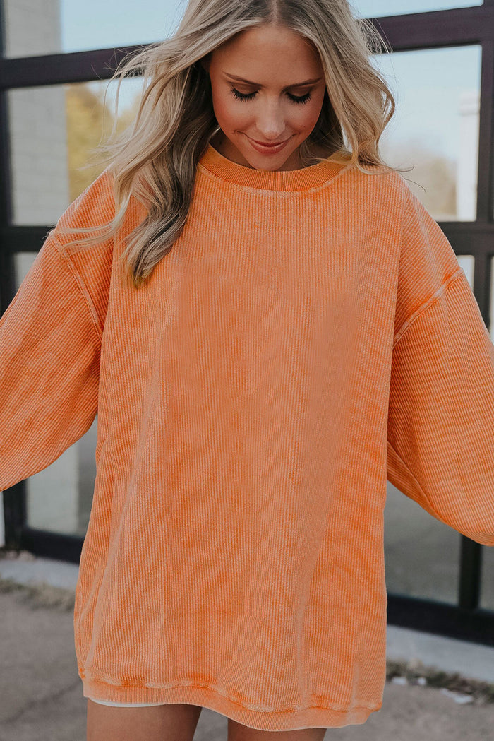 Sweat-shirt oversize en velours côtelé orange