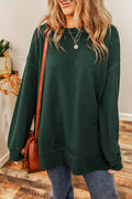 Sweat-shirt oversize vert à épaules tombantes et ourlet fendu