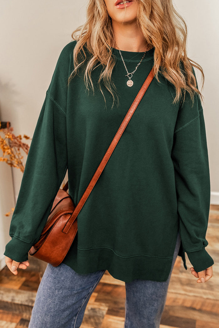 Sweat-shirt oversize vert à épaules tombantes et ourlet fendu