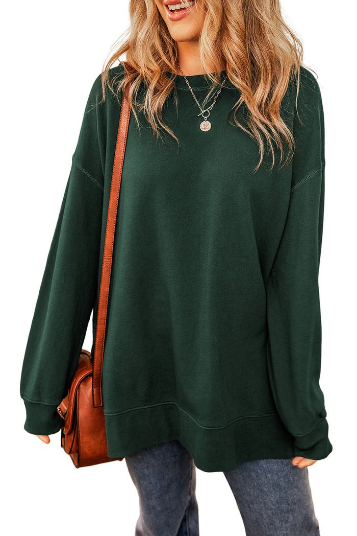 Sweat-shirt oversize vert à épaules tombantes et ourlet fendu