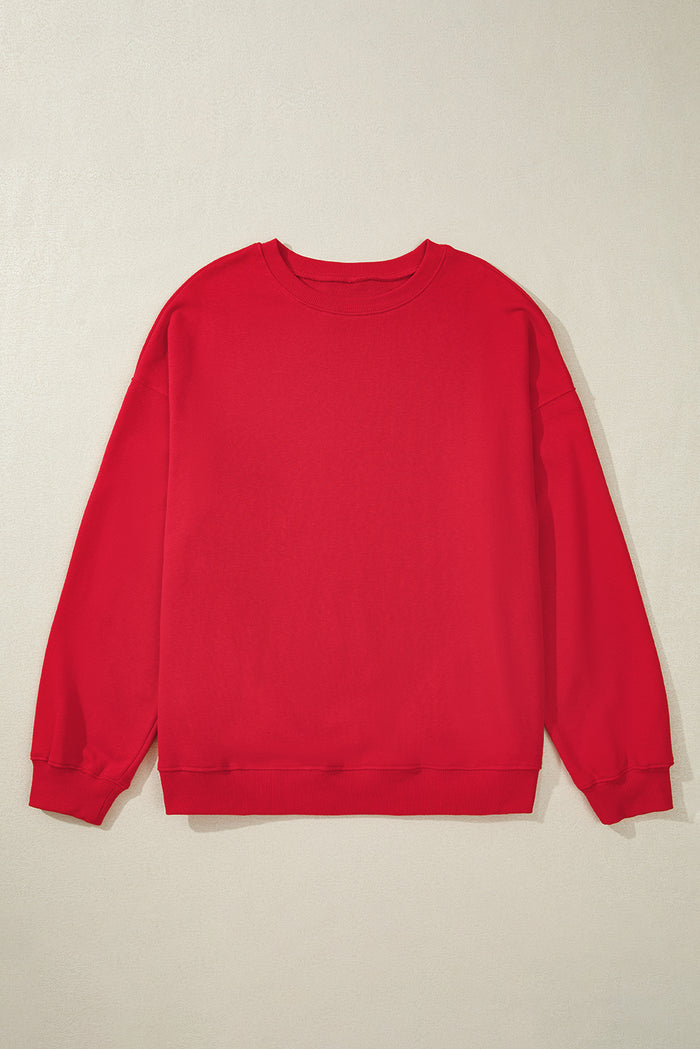 Sweat-shirt Racing Red uni à col ras du cou et épaules tombantes, grande taille