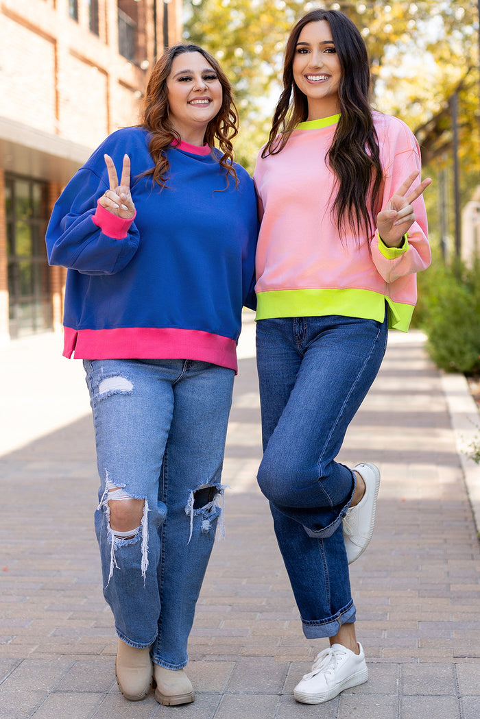Sweat-shirt rose à manches bulles et color block