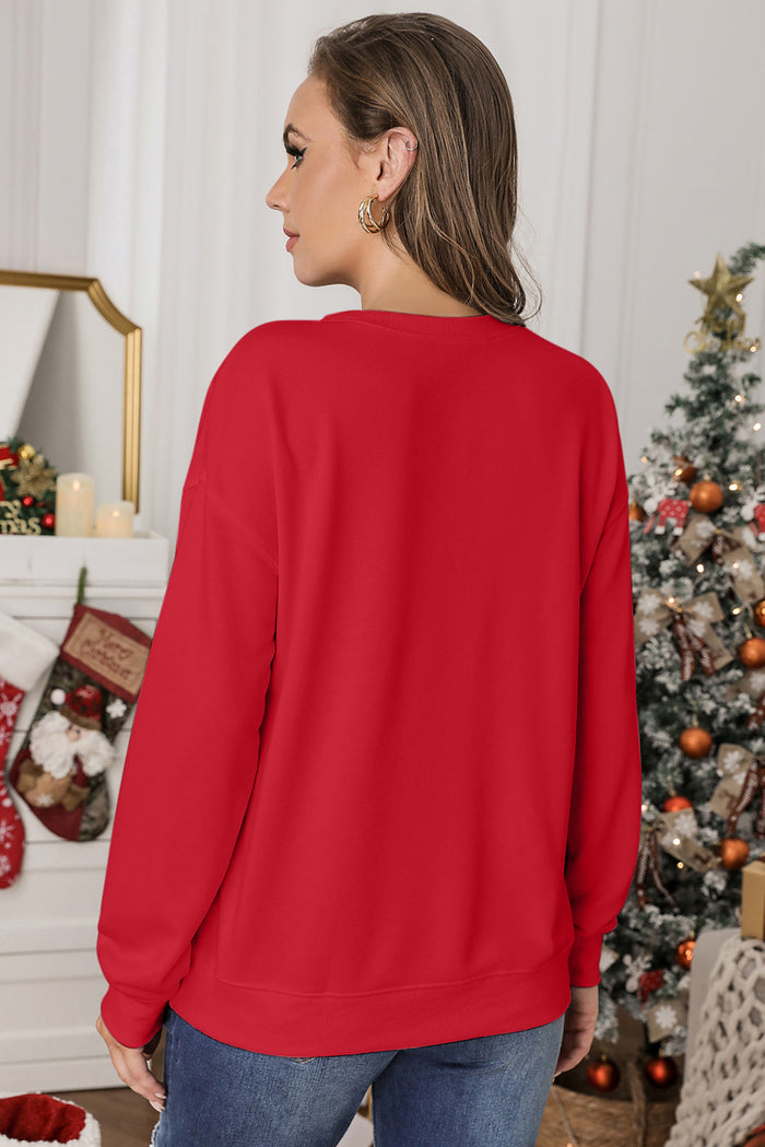 Sweat-shirt rouge uni à col rond