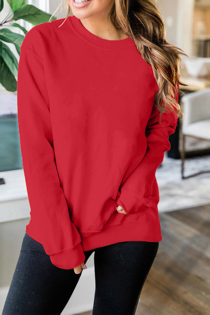 Sweat-shirt rouge uni à col rond