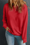 Sweat-shirt rouge uni classique à col rond