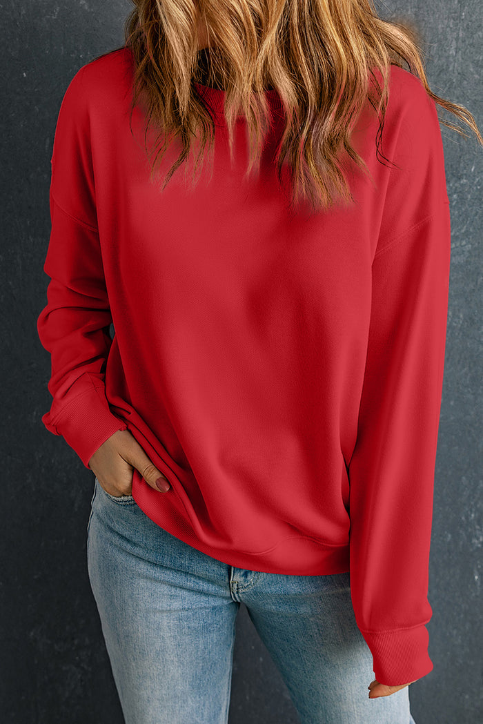 Sweat-shirt rouge uni classique à col rond