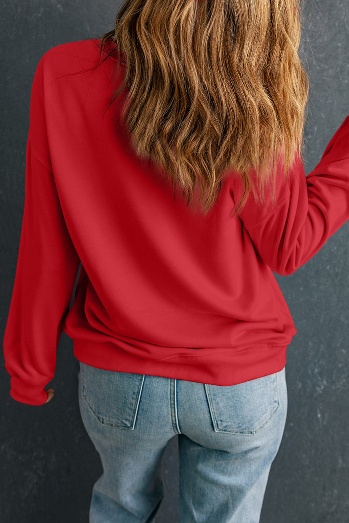 Sweat-shirt rouge uni classique à col rond