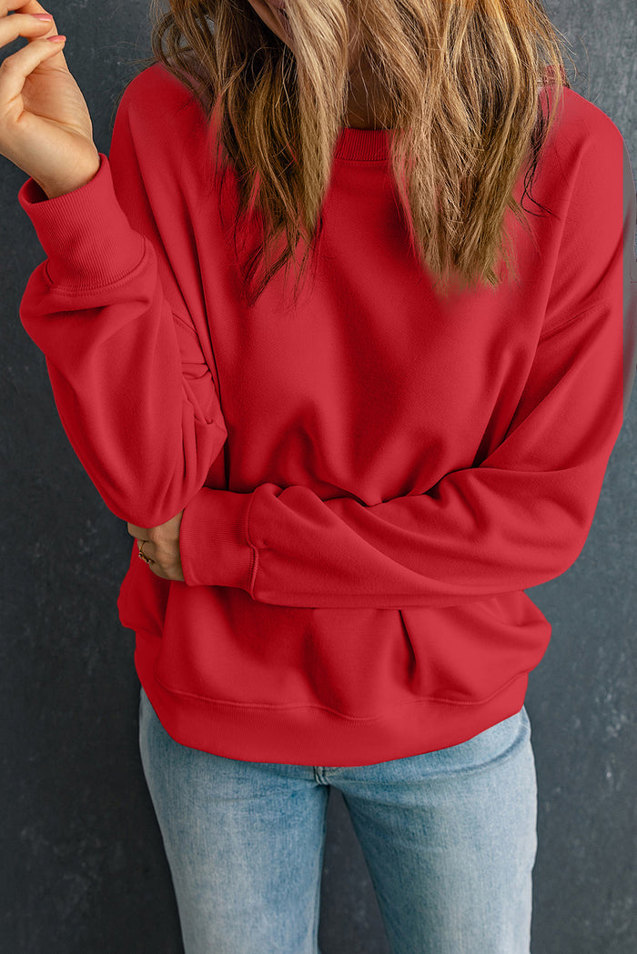 Sweat-shirt rouge uni classique à col rond