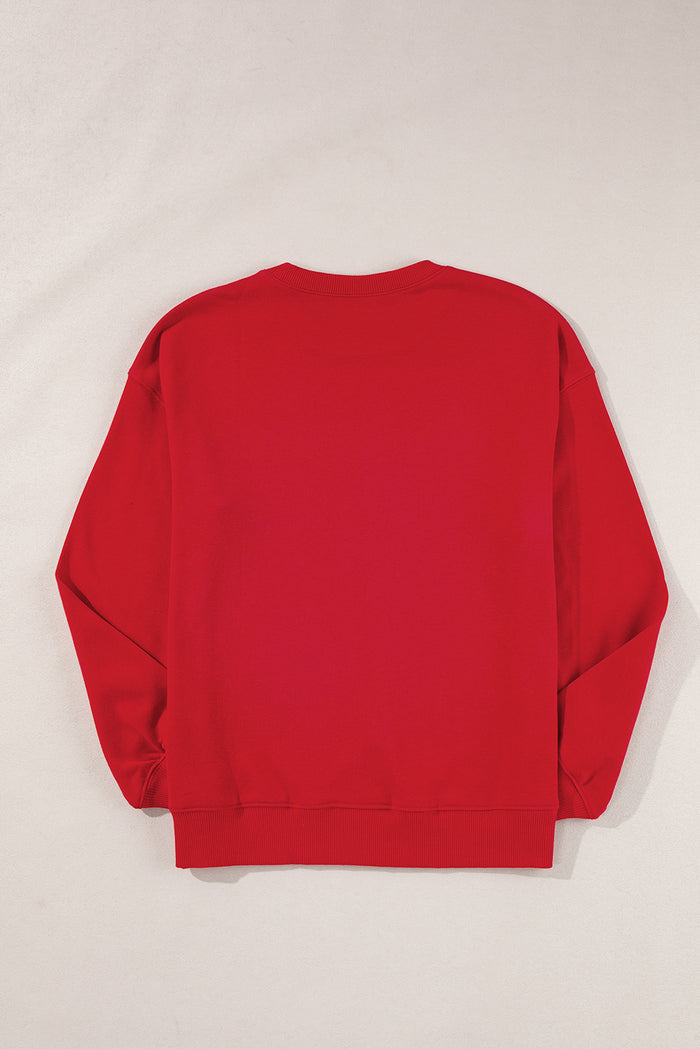 Sweat-shirt rouge uni classique à col rond