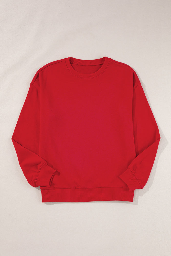 Sweat-shirt rouge uni classique à col rond