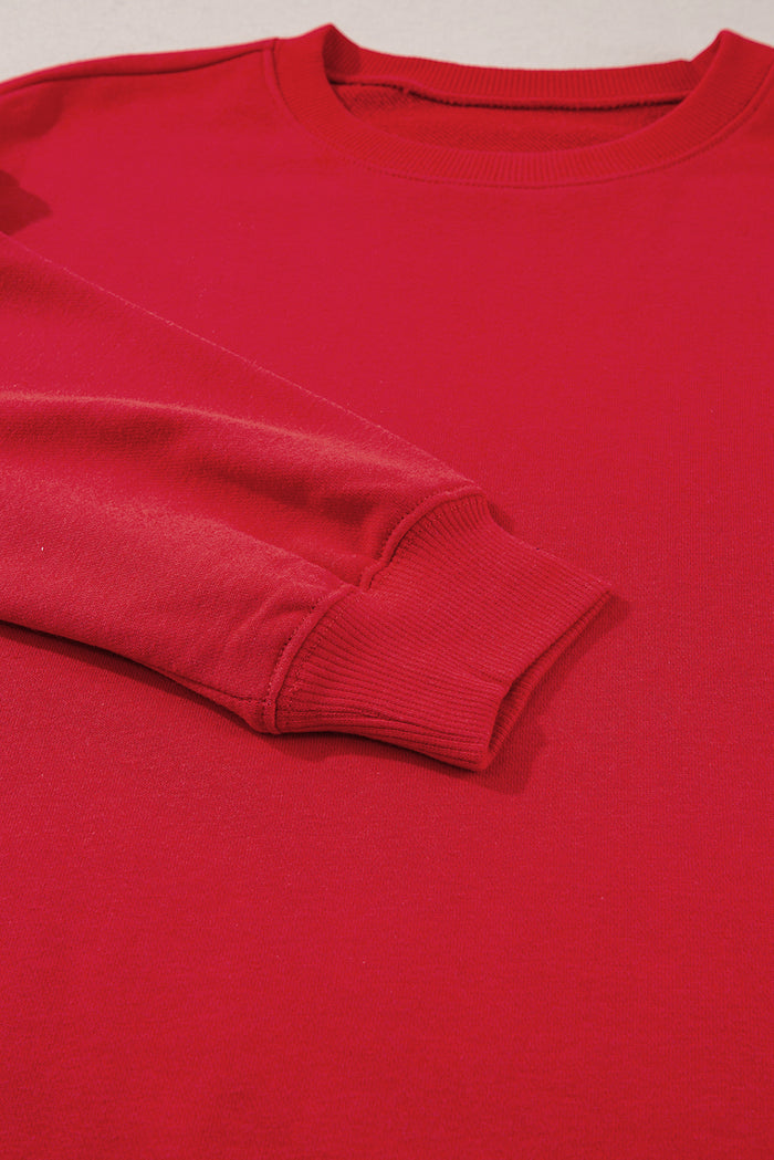 Sweat-shirt rouge uni classique à col rond