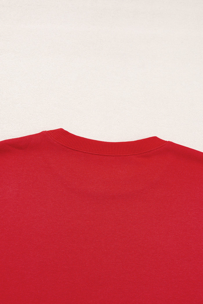Sweat-shirt rouge uni classique à col rond